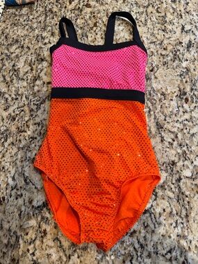 Weissman Childs medium Pink and Orange Sequin One-Piece Leotard